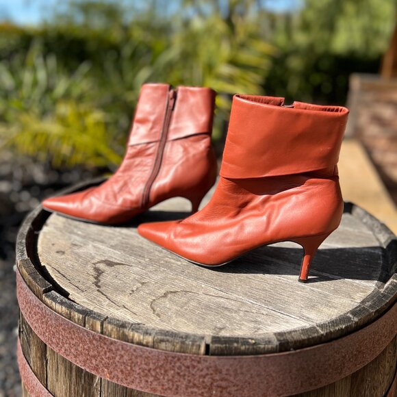 Bijoux Leather Ankle Heeled Booties - Cognac - Size 9 - Picture 7 of 11